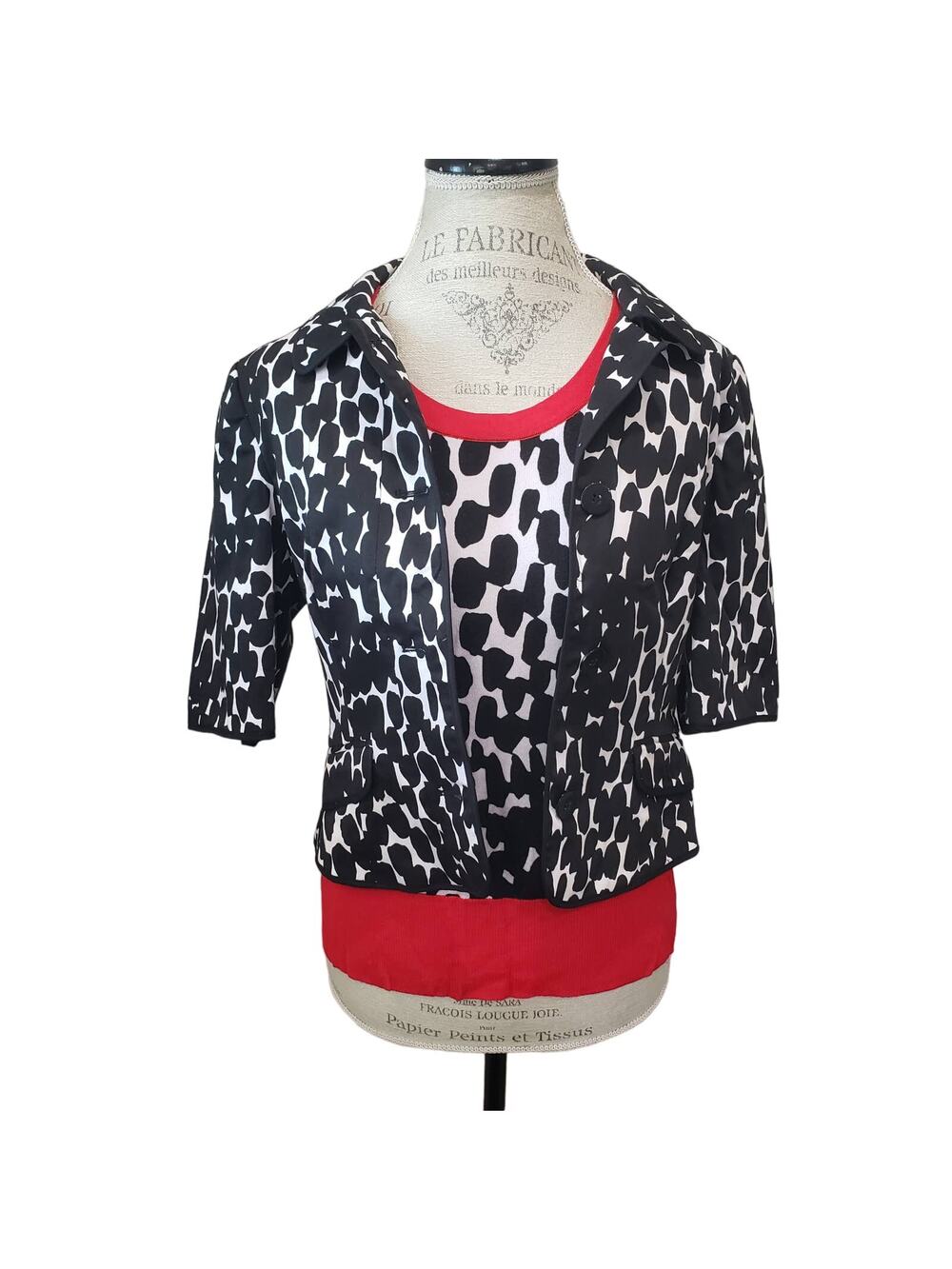 Peter Nygard Black & White Animal Print Half Sleeved 3 Button Blazer Suit Jacket